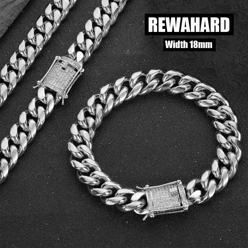 Rewahard - Men's Stainless-Steel Diamond Joint 18mm Cuban Chains SLIVER