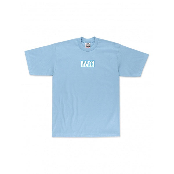 Pro Club Heavyweight Short Sleeve Embroidered Box Logo Tee - Sky Blue