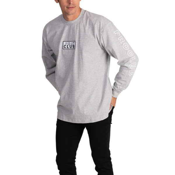 Pro Club Embroidered Box Logo Long Sleeve Heavyweight - GRAY