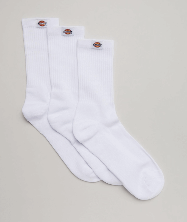 Dickies Classic Label 3 Pack Crew Socks - White (Size 6-12)