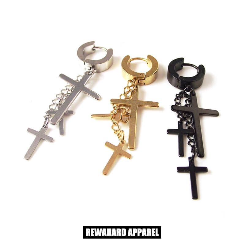 Coated Metal Surgical Steel Triple Crosses Earrings