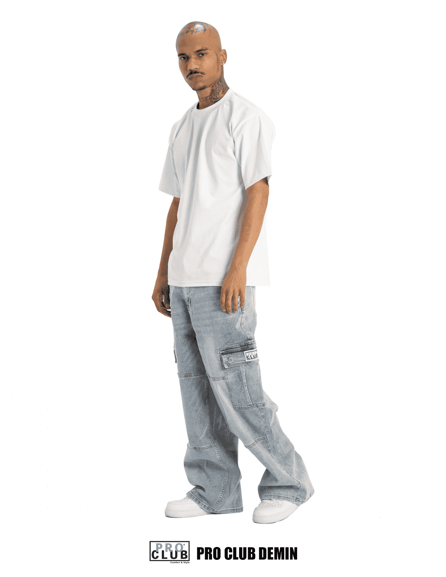 Pro Club Baggy Denim Cargo - Light Stonewash