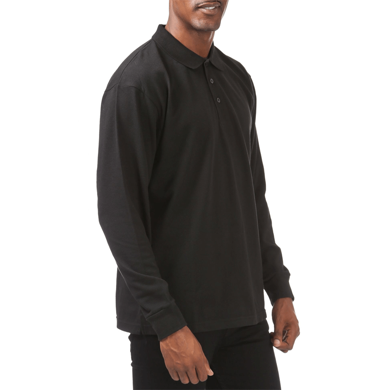 Pro Club Men's Pique Polo Cotton Long Sleeve Shirt - BLACK
