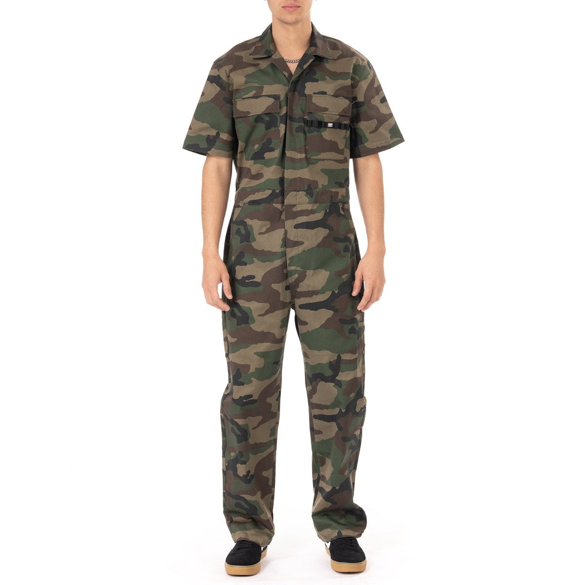Pro Club Men's Workwear Mechanic's Short Sleeve Coverall - Woodland Camo
