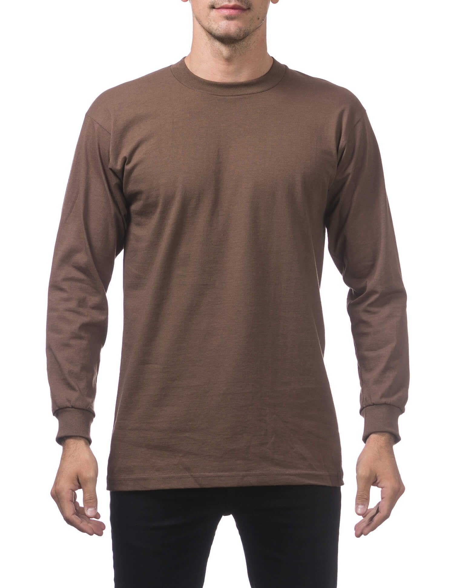 Pro Club Heavyweight Cotton Long Sleeve Crew Neck - BROWN