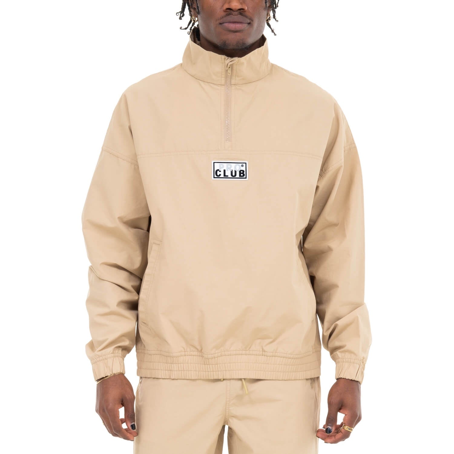 Pro Club Men's Comfort Cotton/Nylon Half Zip Track Jacket - KHAKI