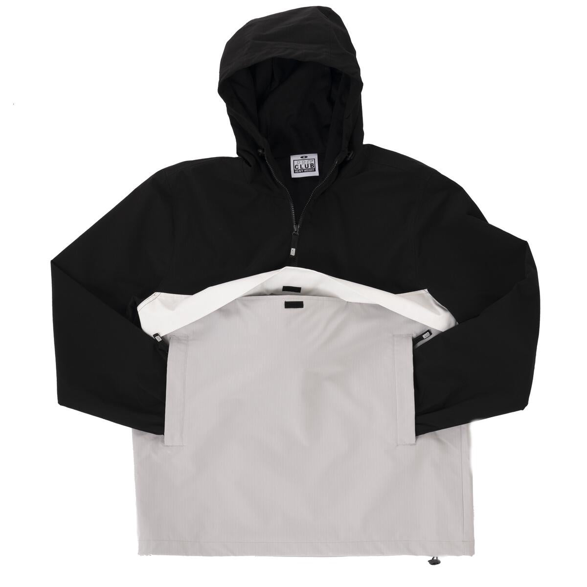 Pro Club Men's Nylon Anorak Pullover Jacket - Black/Gray