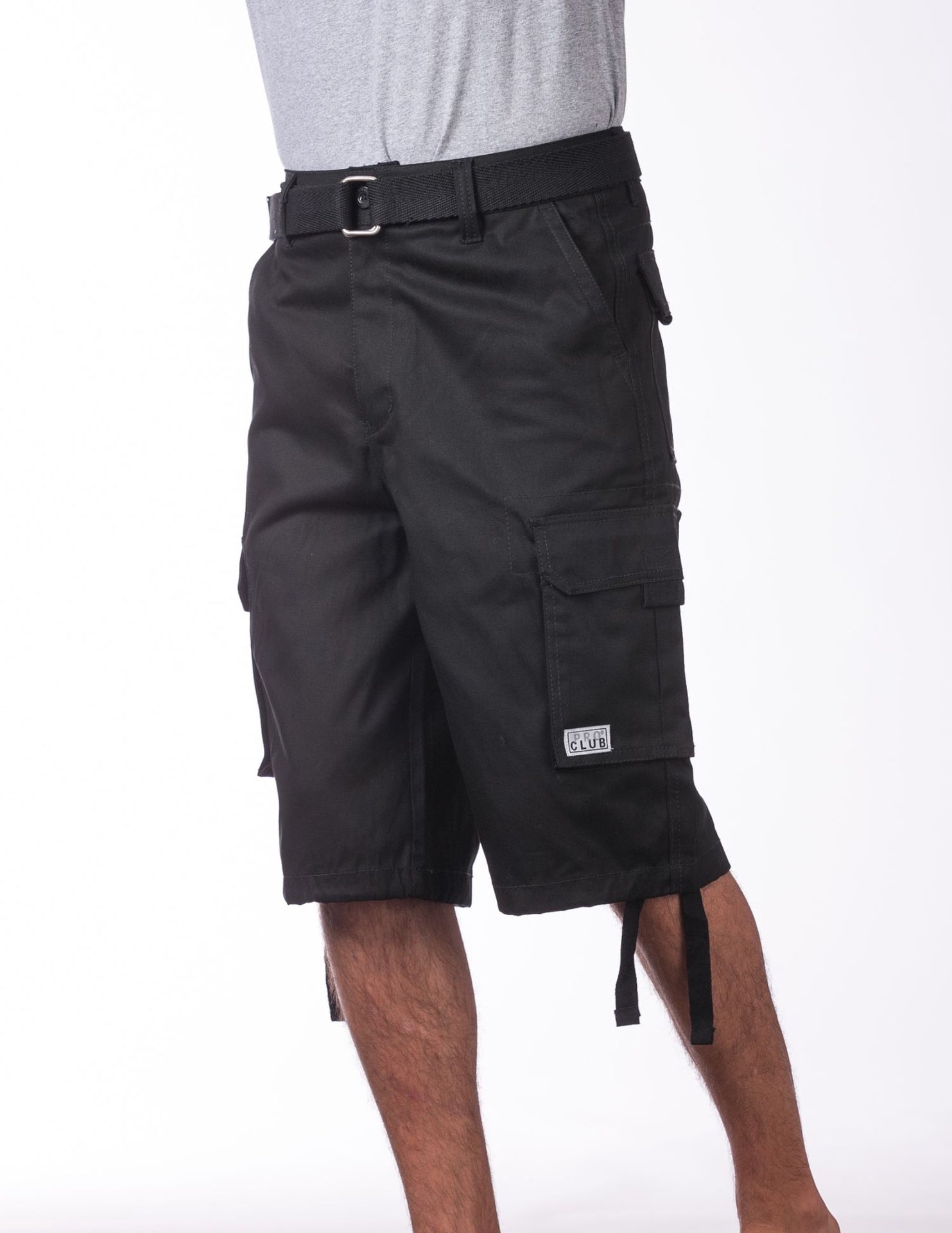 Pro Club Twill Cargo Shorts with Belt - BLACK