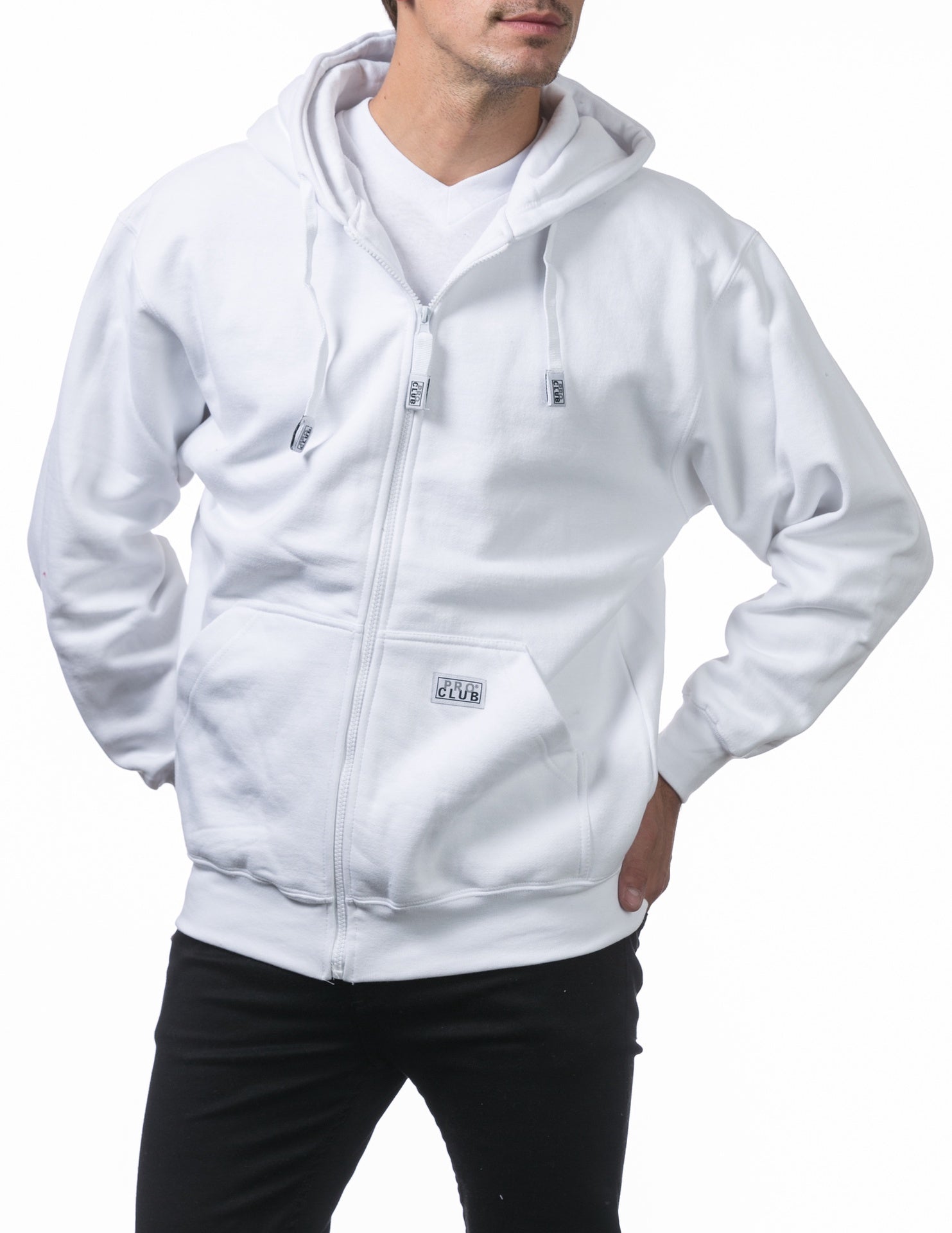 Pro Club Heavyweight Full Zip Fleece Hoodie - WHITE