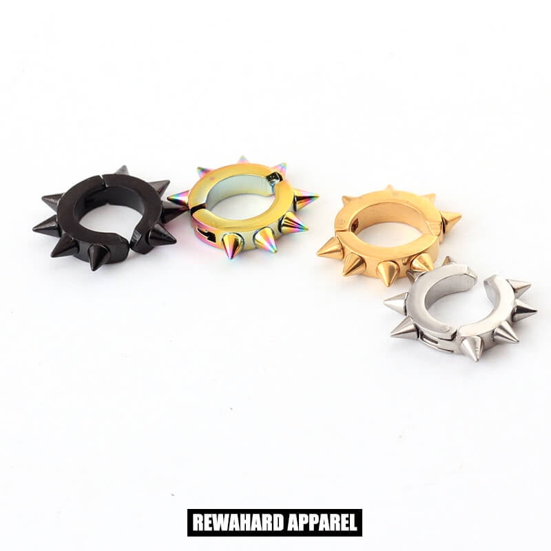 Clip On Spike Huggie Earrings Hoop Stainless Steel