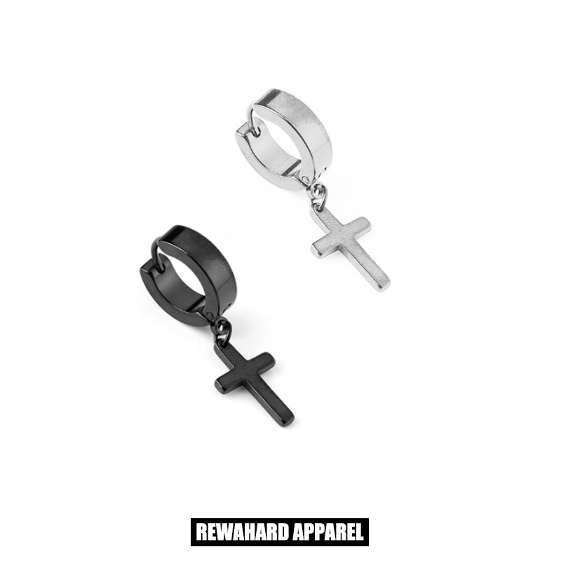 Coated Metal Surgical Steel Thick Cross Huggie Earrings