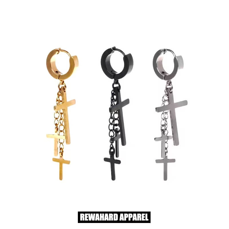 Coated Metal Surgical Steel Triple Crosses Earrings