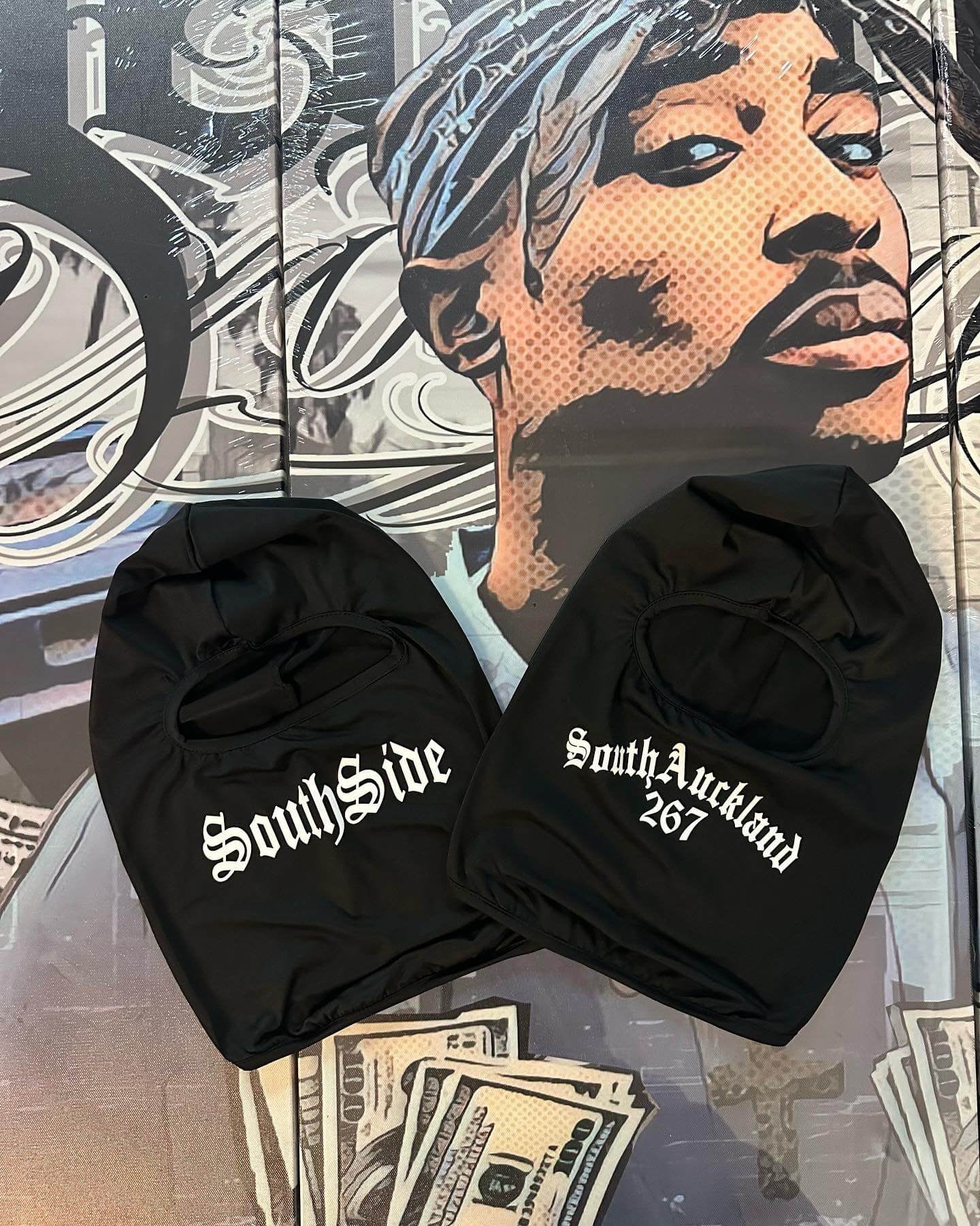 Rewahard Printed Full Head Gangster Balaclava Neck Gaiter - Black