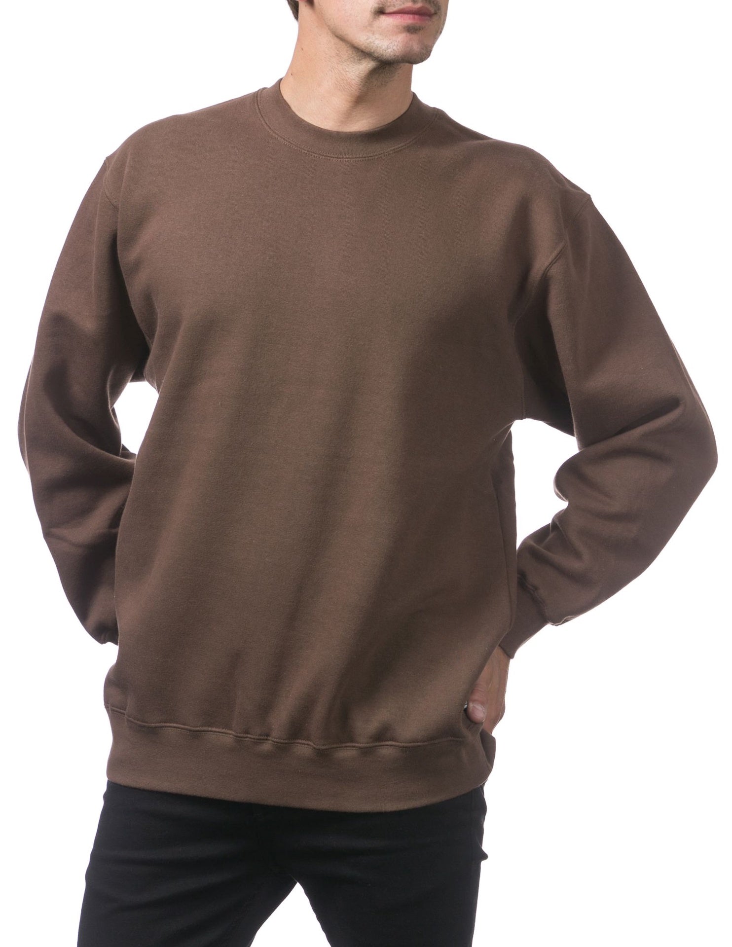 Pro Club Heavyweight Crew Neck Fleece Pullover Sweater (13oz) - BROWN