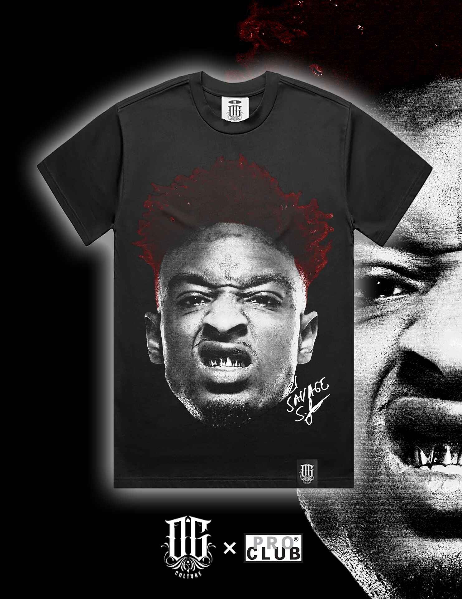 OG Culture X Pro Club Digital Printed Heavyweight Tee - 21 Savage Portrait