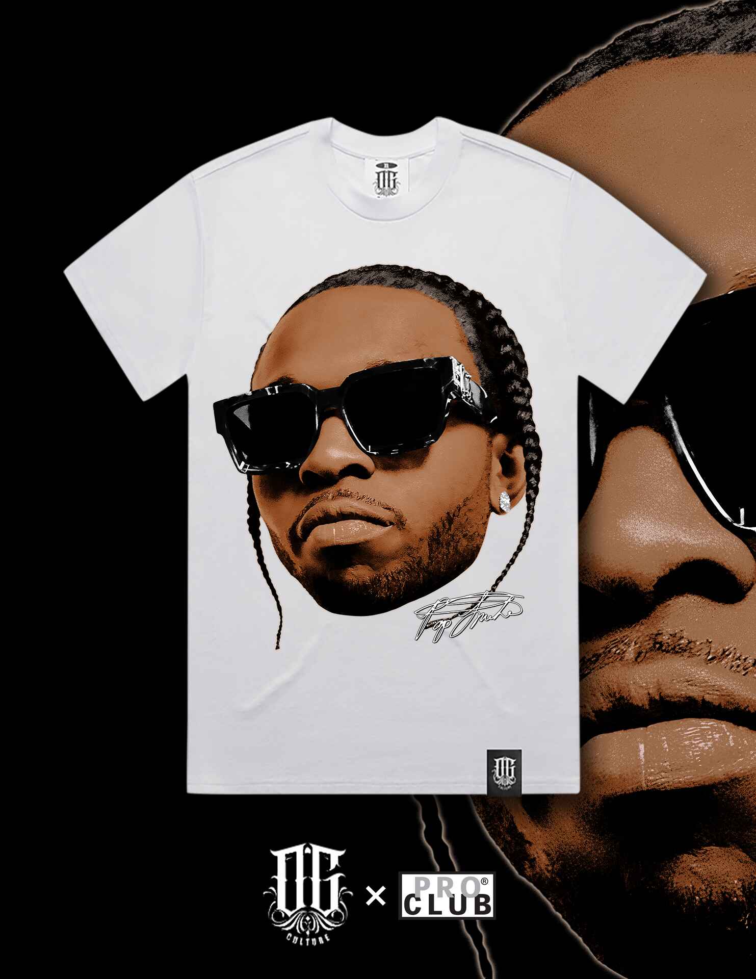 OG Culture X Pro Club Heavyweight Tee - Pop Smoke Portrait