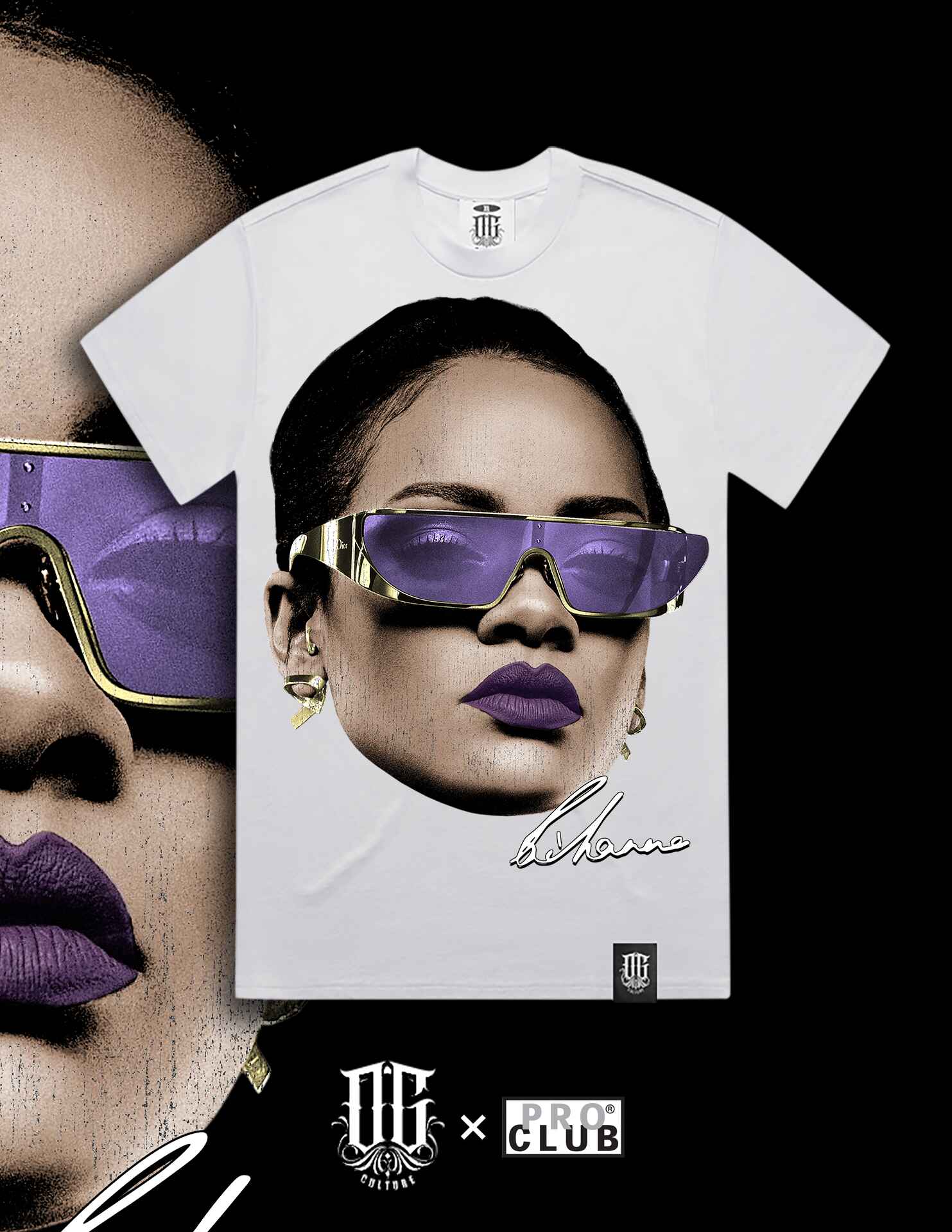 OG Culture X Pro Club Digital Printed Heavyweight Tee - Rihanna Portrait