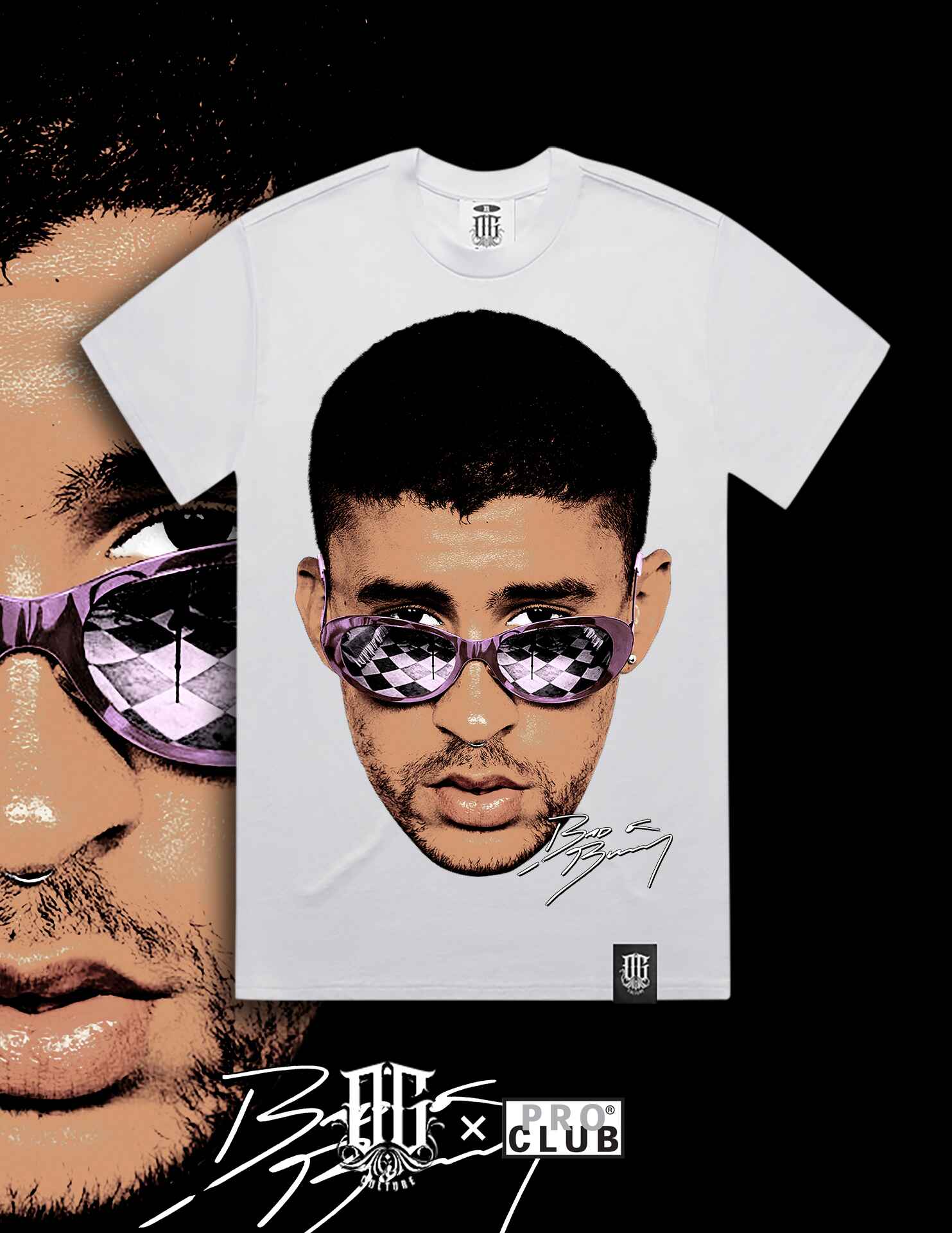 OG Culture X Pro Club Digital Printed Heavyweight Tee - Bad Bunny Portrait