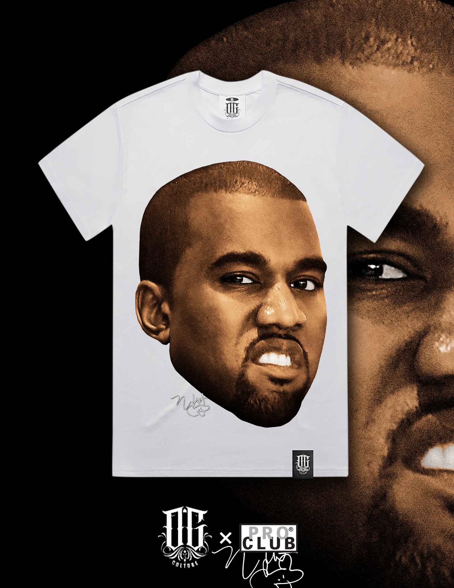 OG Culture X Pro Club Digital Printed Heavyweight Tee - Kanye West Portrait