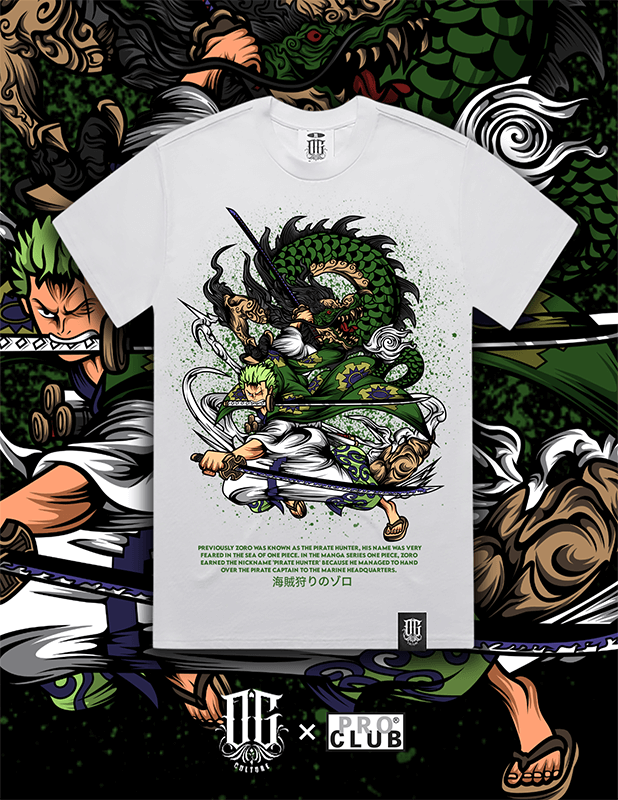 OG Culture X Pro Club Digital Printed Heavyweight Tee - One Piece Roronoa Zoro