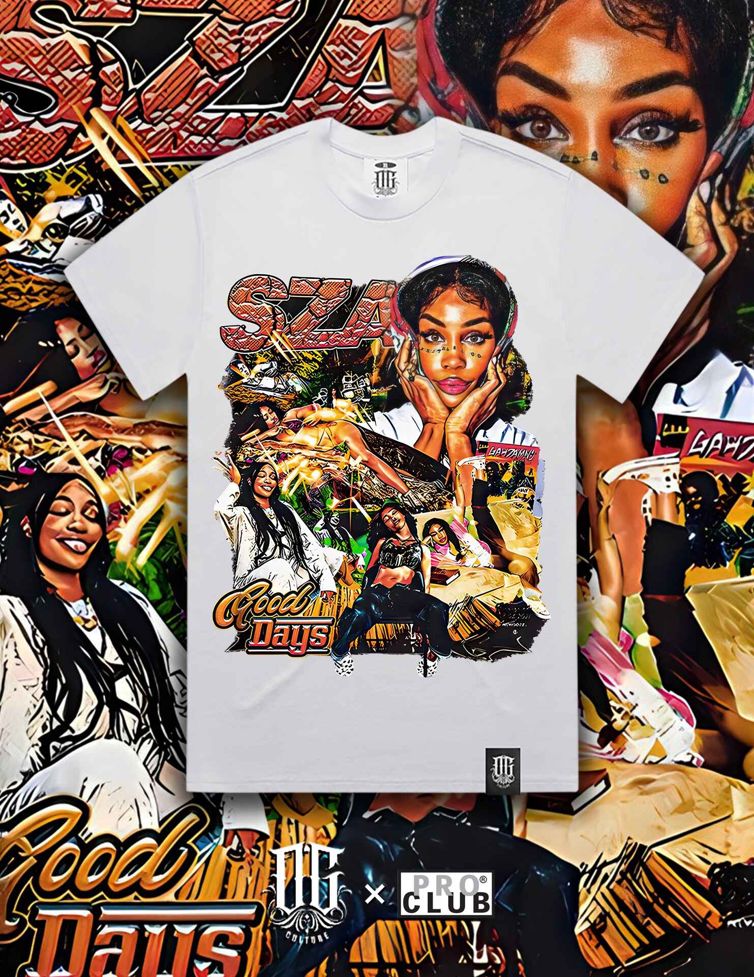 OG Culture X Pro Club Digital Printed Heavyweight Tee - SZA Collage