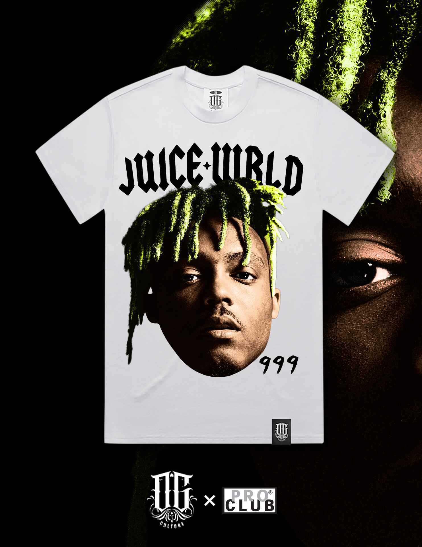 OG Culture X Pro Club Digital Printed Heavyweight Tee - Juice wrld Portrait