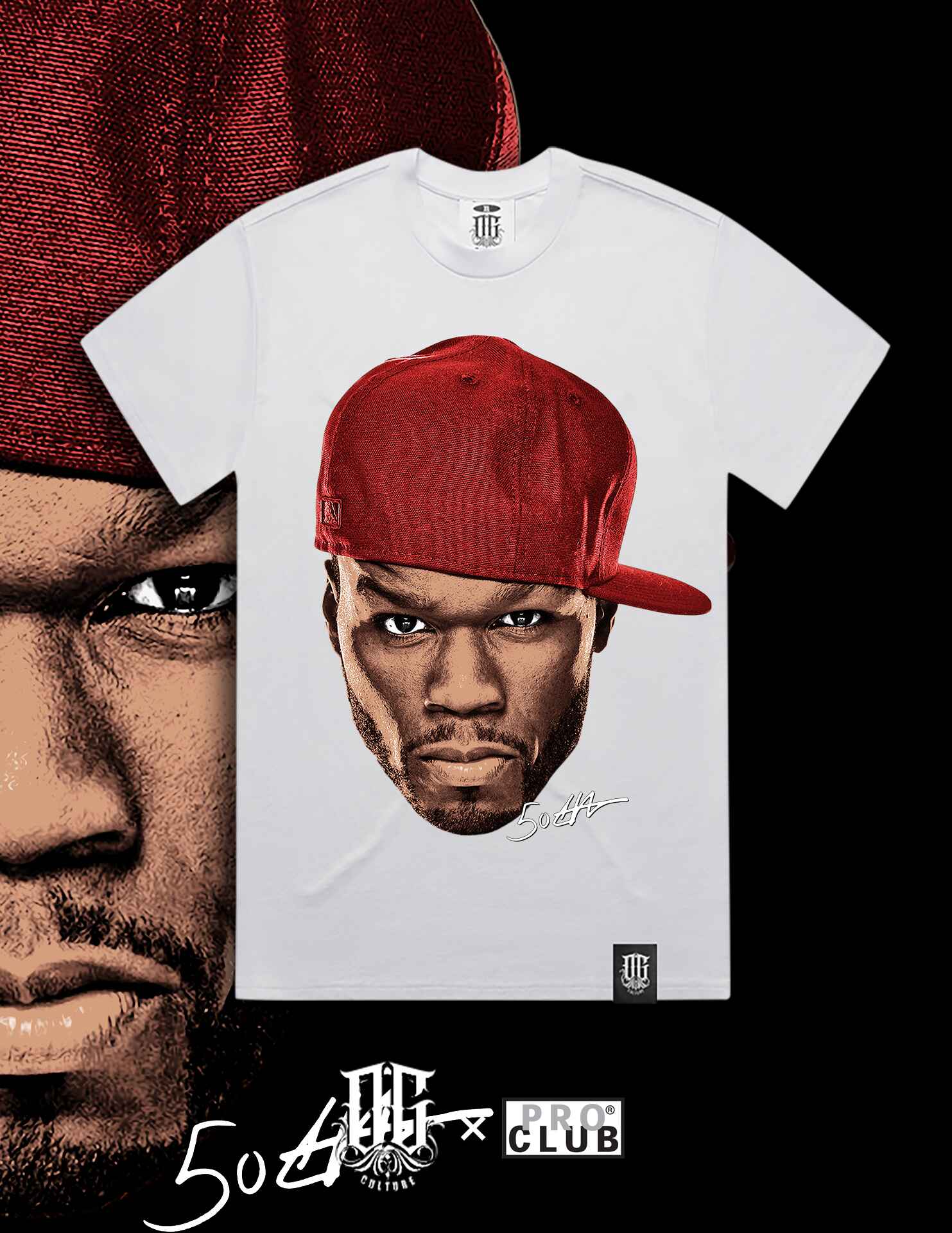 OG Culture X Pro Club Digital Printed Heavyweight Tee - 50 Cent Portrait