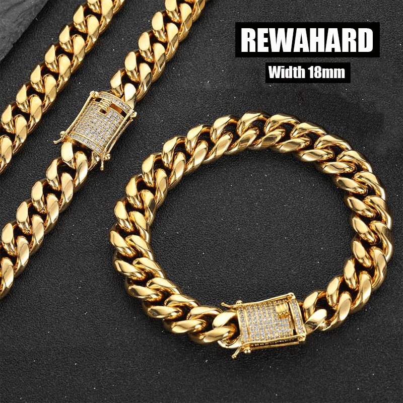 Men's Stainless-Steel Diamond Joint 18mm Cuban Chains GOLD