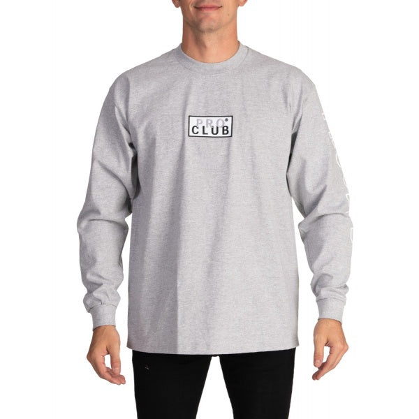 Pro Club Embroidered Box Logo Long Sleeve Heavyweight - GRAY