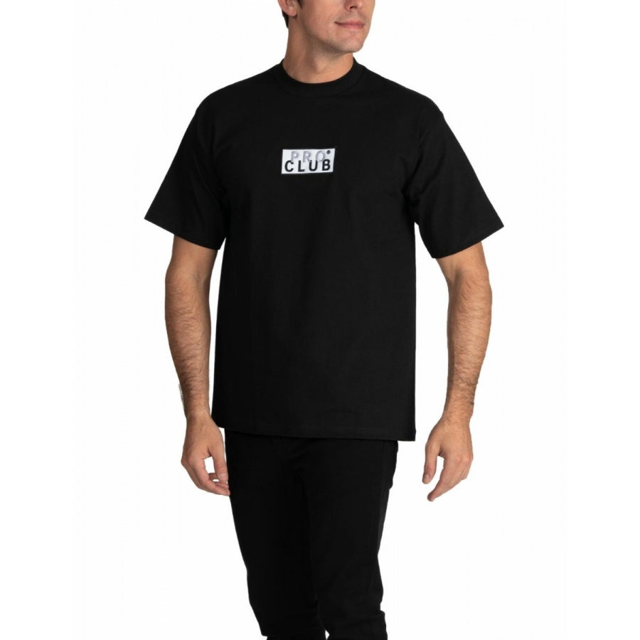 Pro Club Heavyweight Short Sleeve Embroidered Box Logo Tee - Black