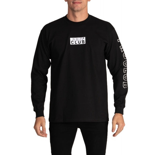 Pro Club Embroidered Box Logo Long Sleeve Heavyweight - BLACK