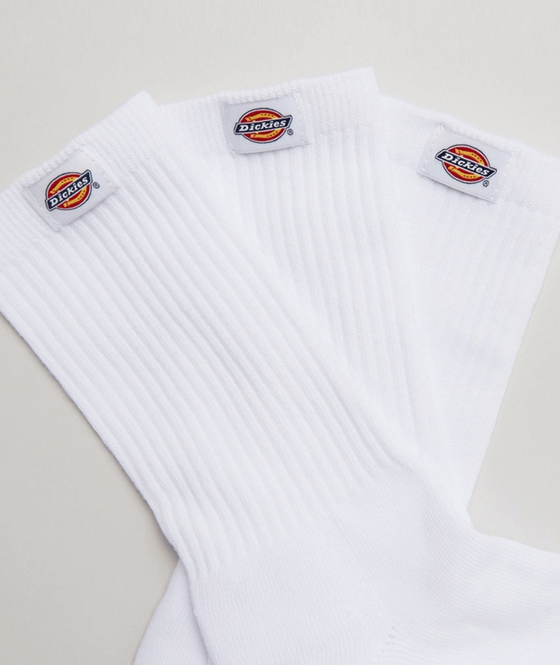 Dickies Classic Label 3 Pack Crew Socks - White (Size 6-12)