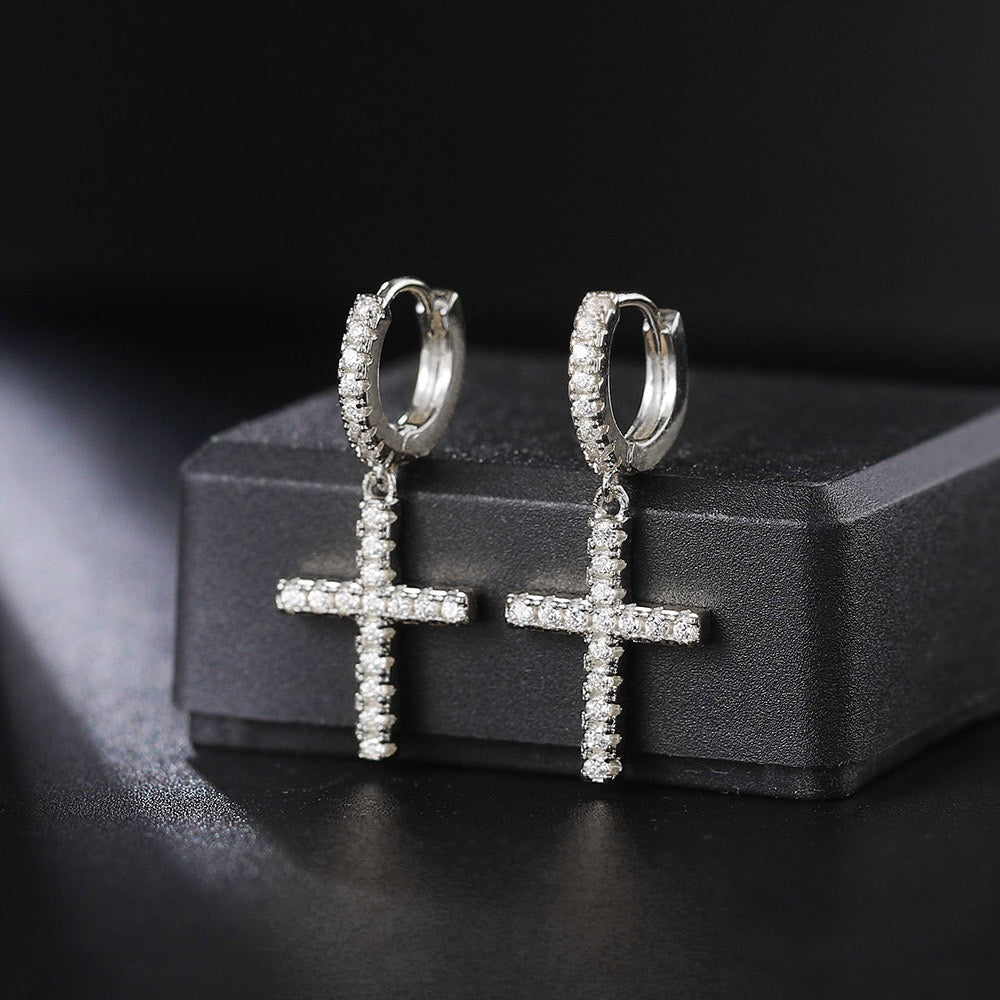 Diamond Steel Cross Earrings
