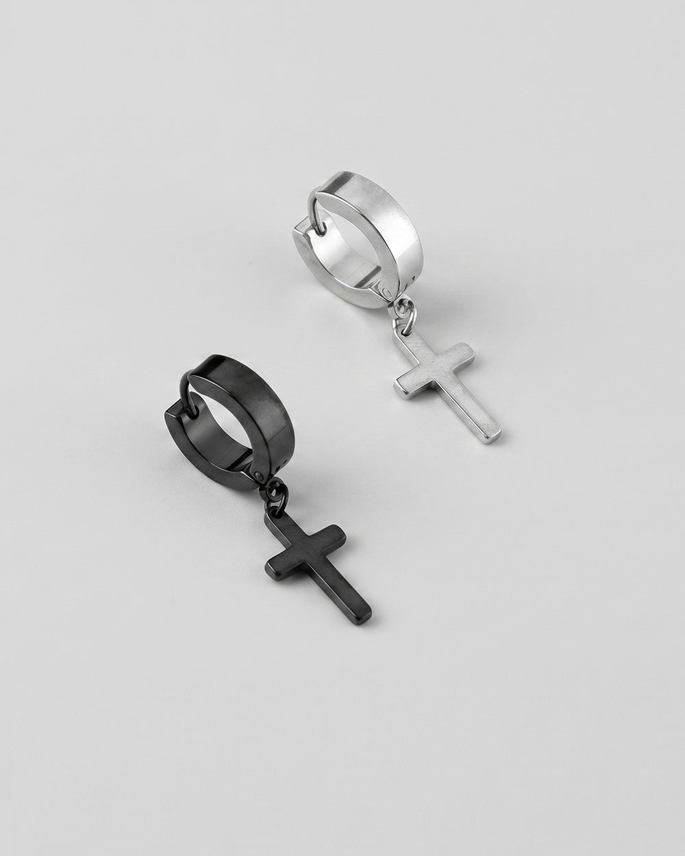Coated Metal Surgical Steel Thick Cross Huggie Earrings