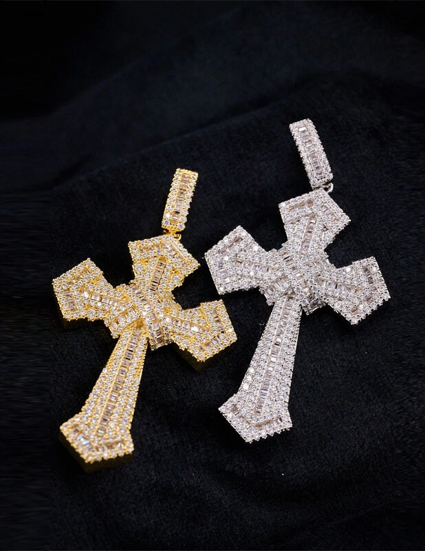 Iced Gothic Cross Pendant Necklace