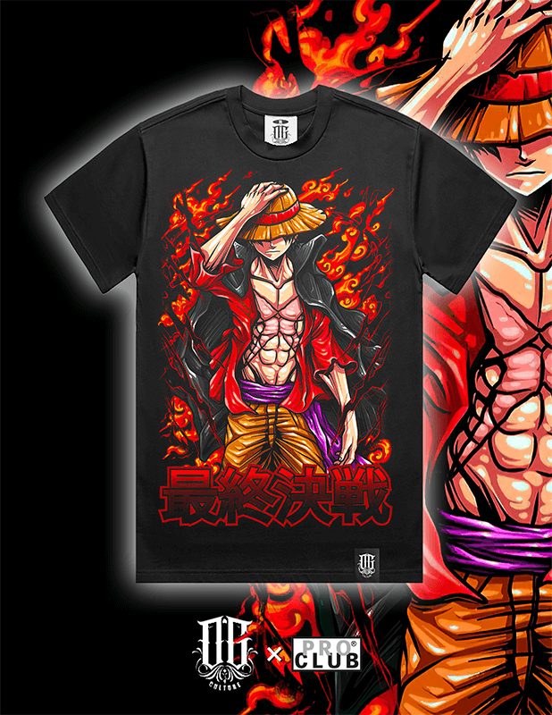 OG Culture X Pro Club Digital Printed Heavyweight Tee - One Piece Fire Luffy