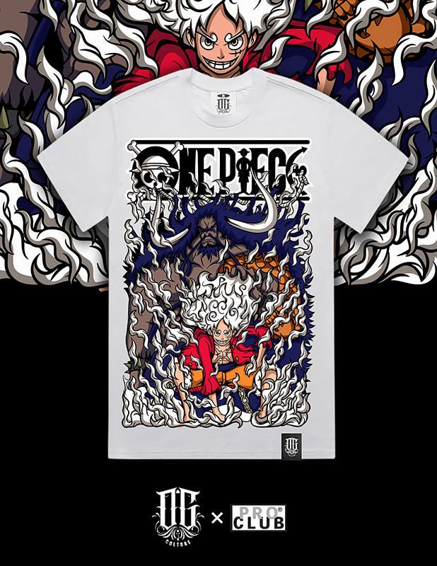 OG Culture X Pro Club Heavyweight Tee - One Piece Logo Gear 5 Luffy