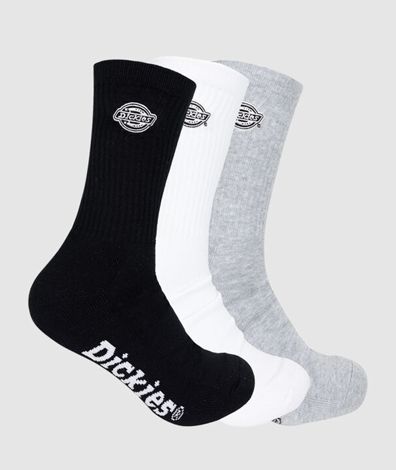 Dickies Rockwood  Mono 3 Pack Crew Socks - Black/White/Gray  (Size 6-12)