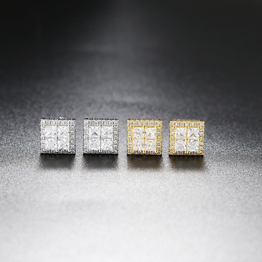 Square Diamond Cluster Stud Earring