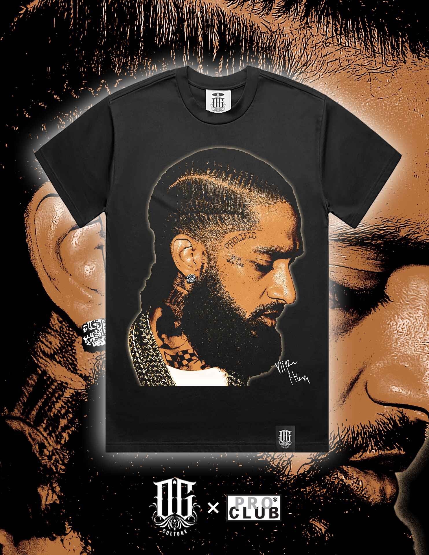 OG Culture X Pro Club Heavyweight Tee - Nipsey Hussle Portrait