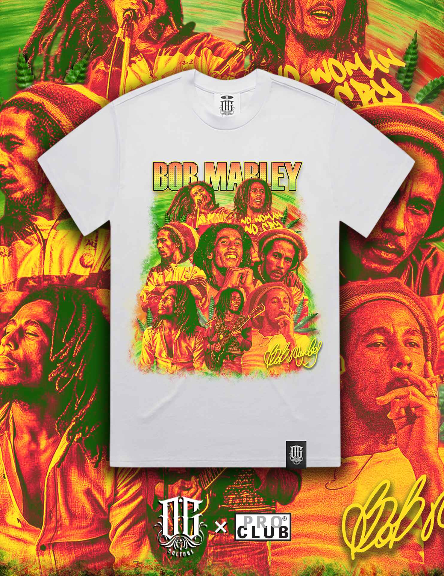 OG Culture X Pro Club Digital Printed Heavyweight Tee - Bob Marley Pantone