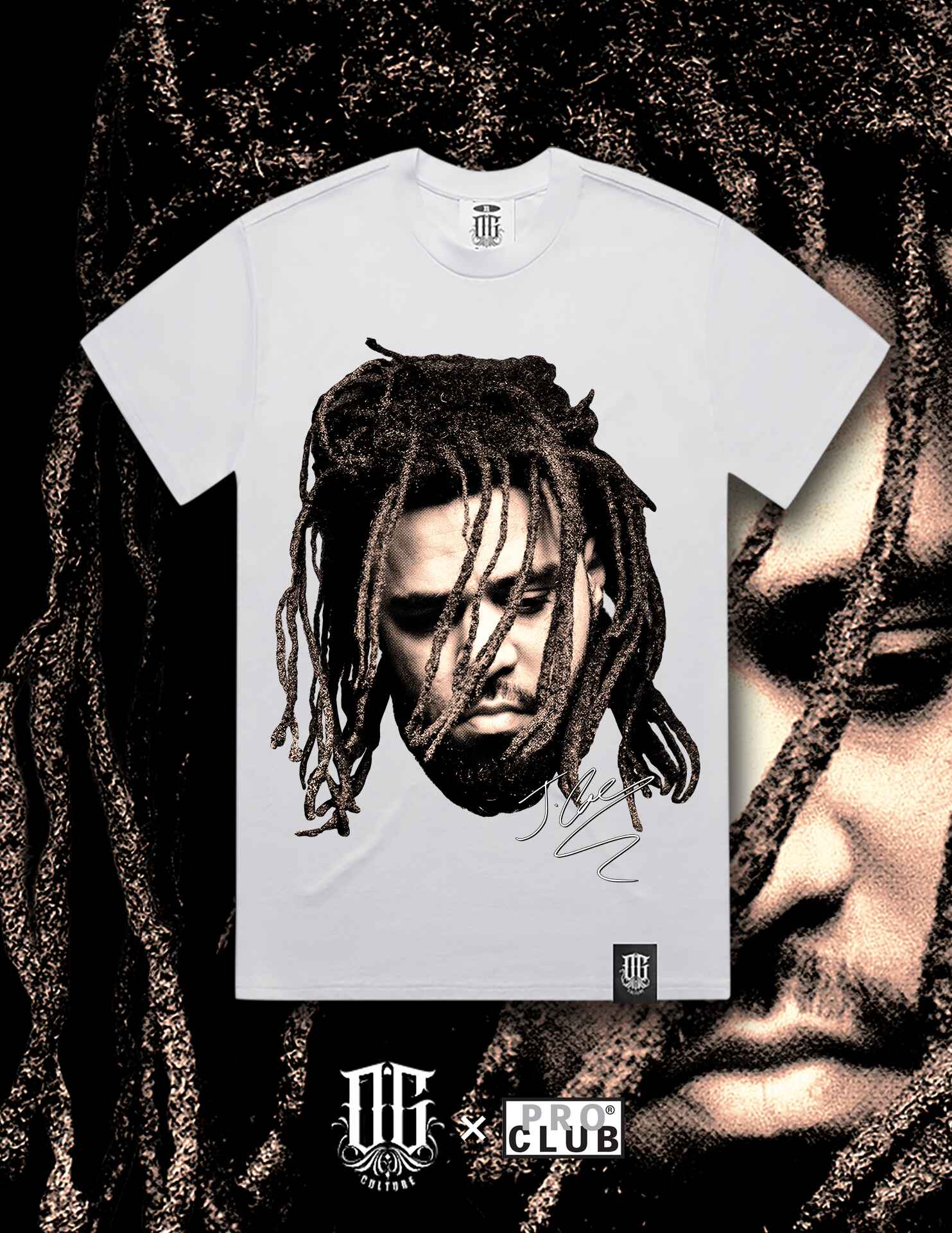 OG Culture X Pro Club Digital Printed Heavyweight Tee - J.Cole Portrait