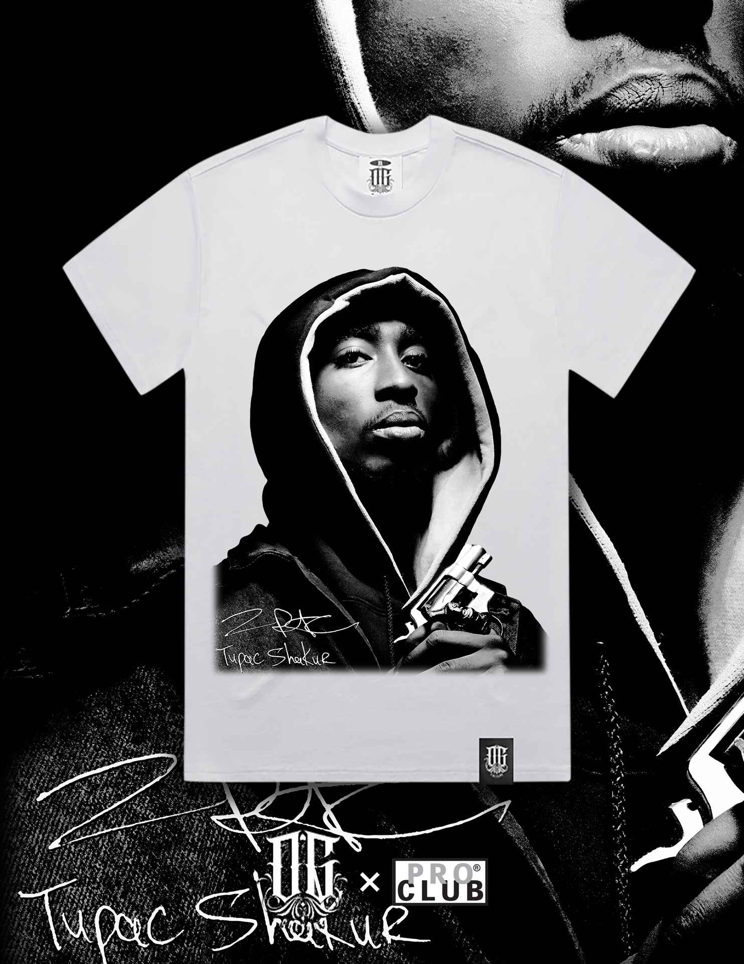 OG Culture X Pro Club Digital Printed Heavyweight Tee - Tupac Portrait