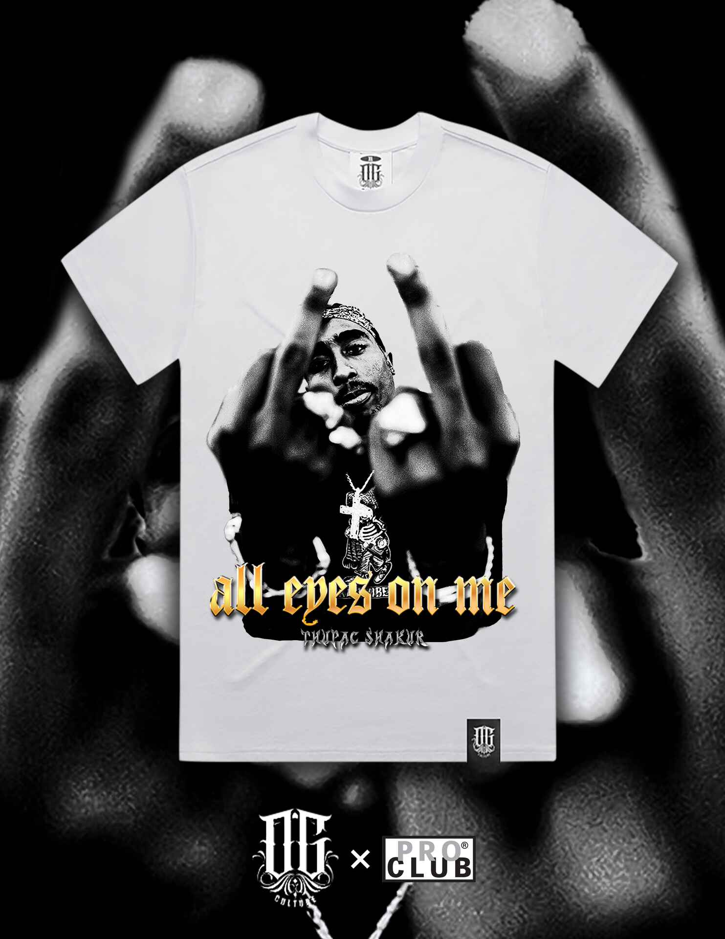 OG Culture X Pro Club Heavyweight Tee - Tupac Middle Finger