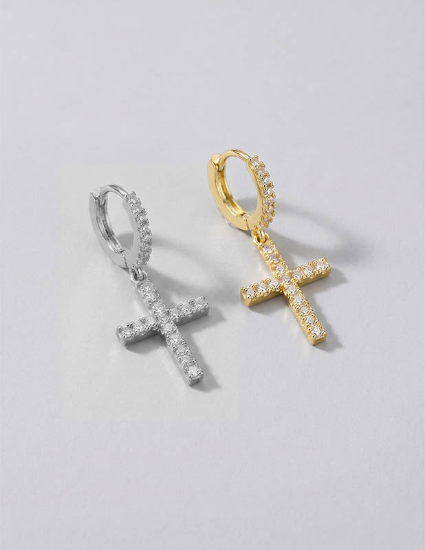 Diamond Steel Cross Earrings