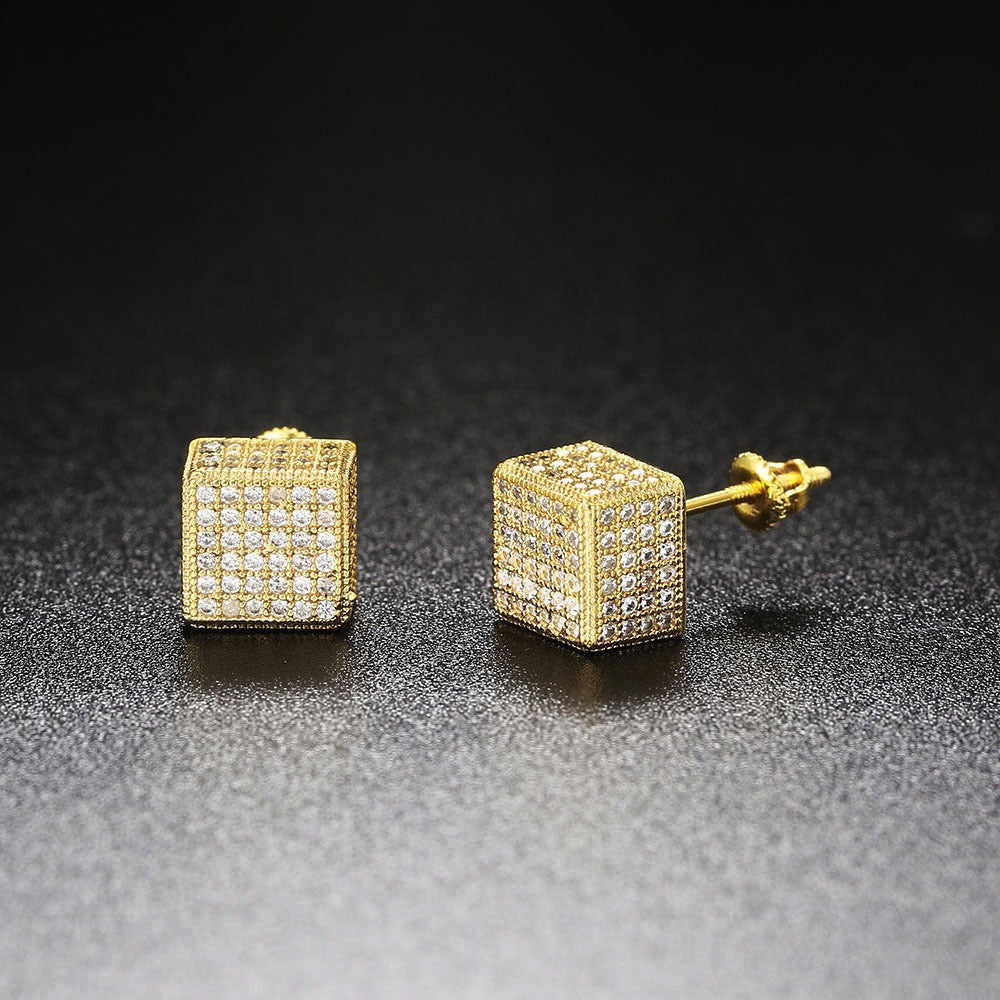 Full Square Diamond Cluster Stud Earring