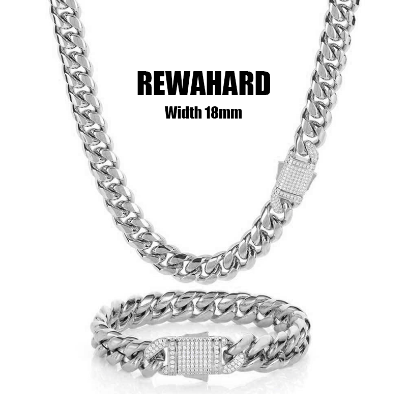Rewahard - Men's Stainless-Steel Diamond Joint 18mm Cuban Chains SLIVER
