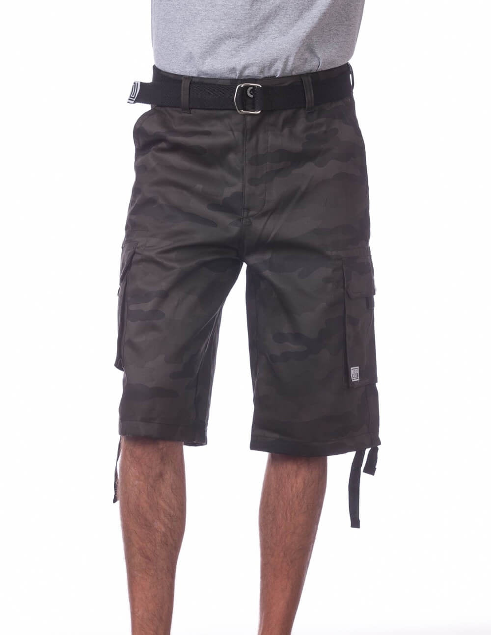 Pro Club Twill Cargo Shorts with Belt - BLACK CAMO