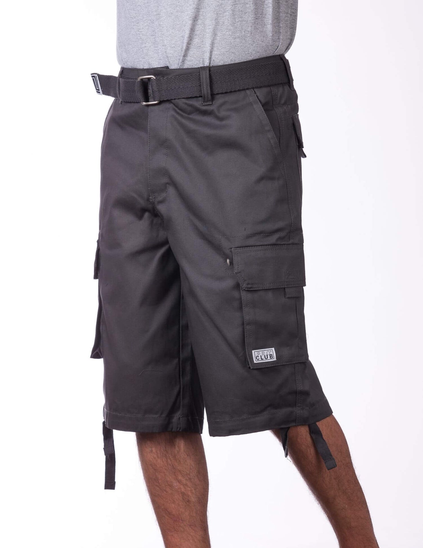 Pro Club Twill Cargo Shorts with Belt - CHARCOAL