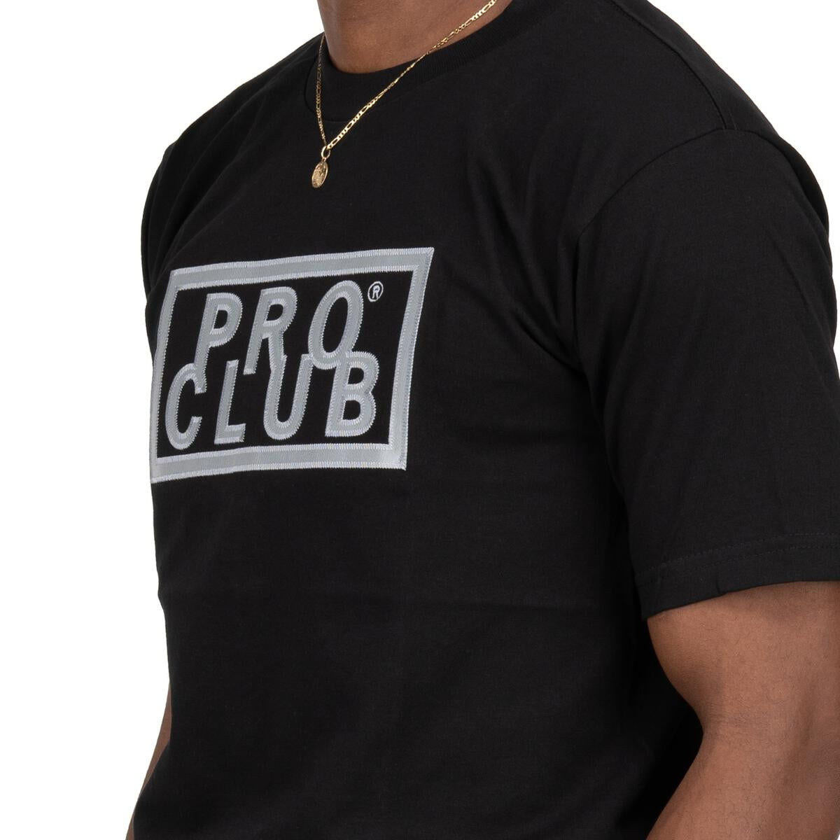 Pro Club Heavyweight  BIG Embroidered Box Logo Tee - BLACK